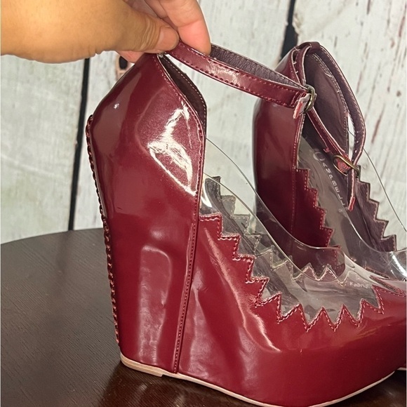 JEFFREY CAMPBELL AUDREY - TWO burgundy 6” wedge patent PU Platforms 6.5 Trending - Picture 8 of 16